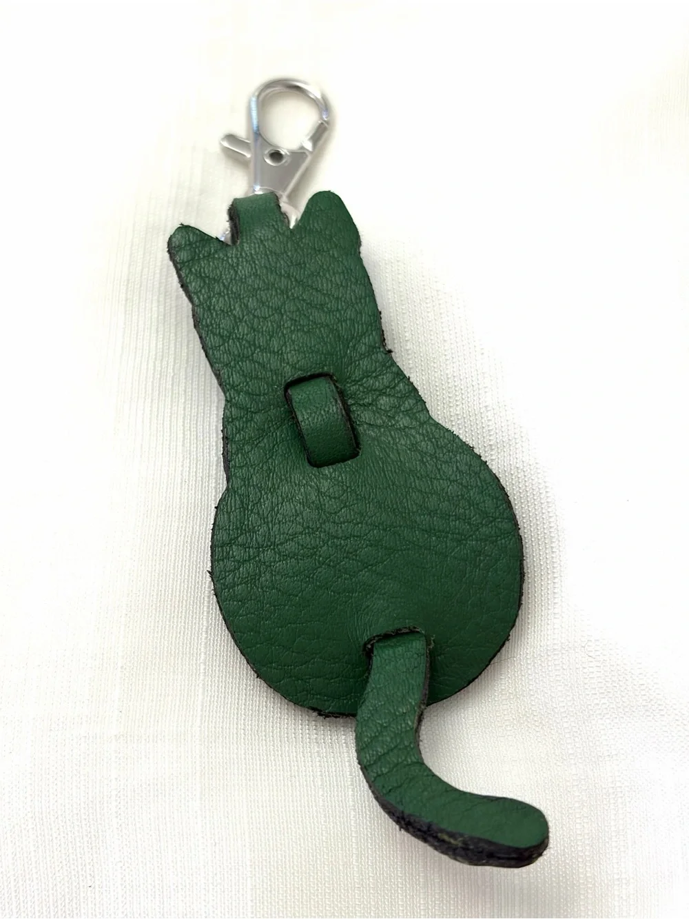 Upcycled COACH Green Leather Cat Key & Card Holder Keychain